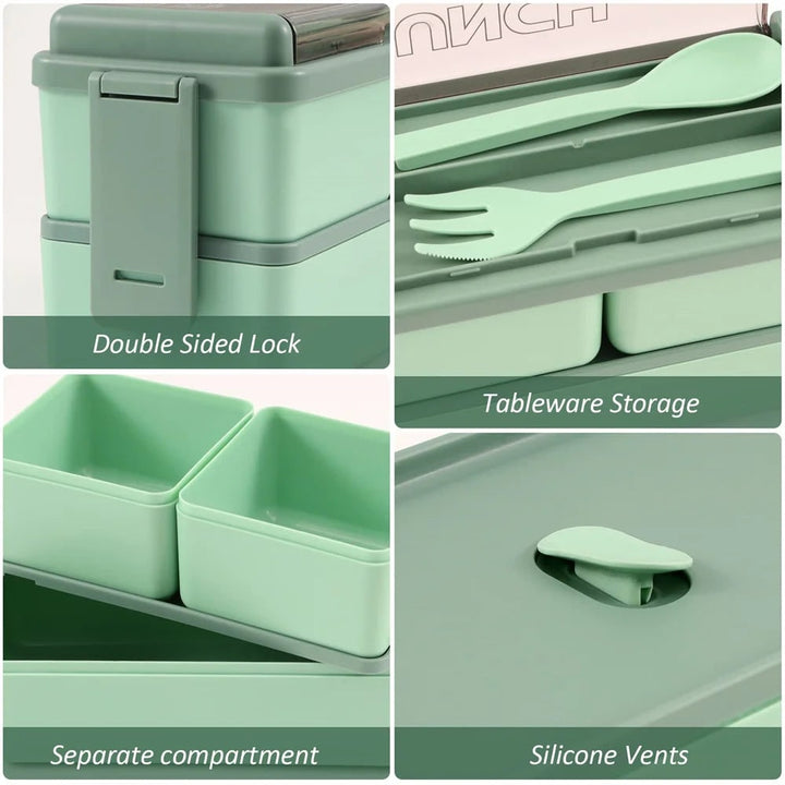 Bento lunchbox draagbaar dubbellaags met vakken en bestek