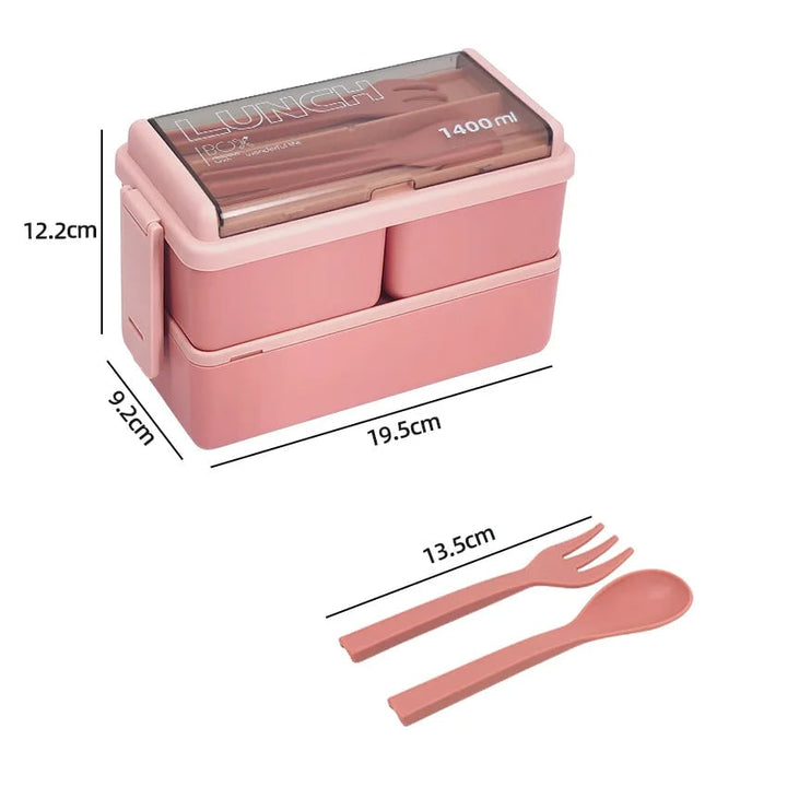 Bento lunchbox draagbaar dubbellaags met vakken en bestek
