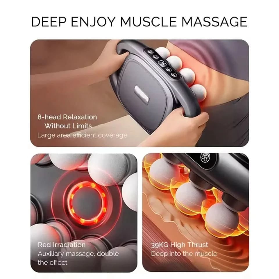 Lichaamsmassageapparaat, handmassagepistool met dubbele handvatten en acht noppen