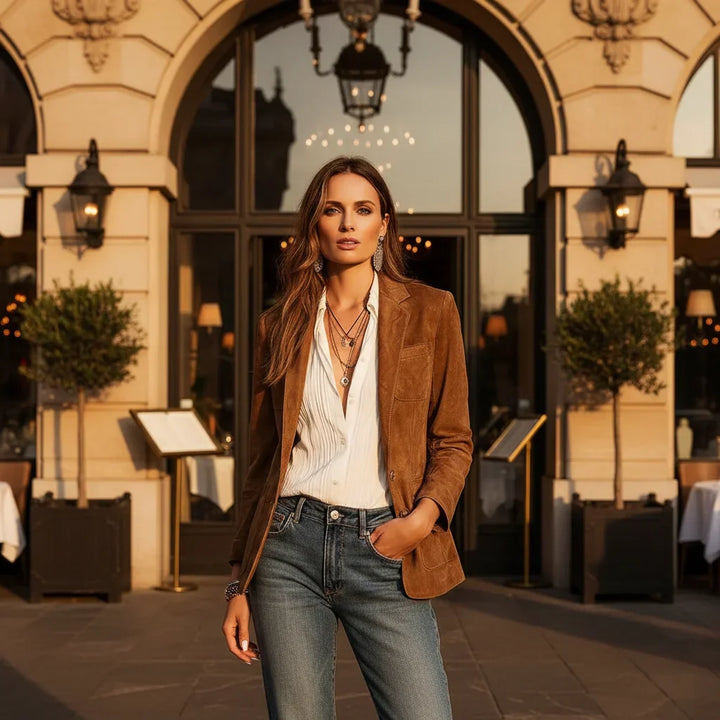 Suède blazer met knopensluiting