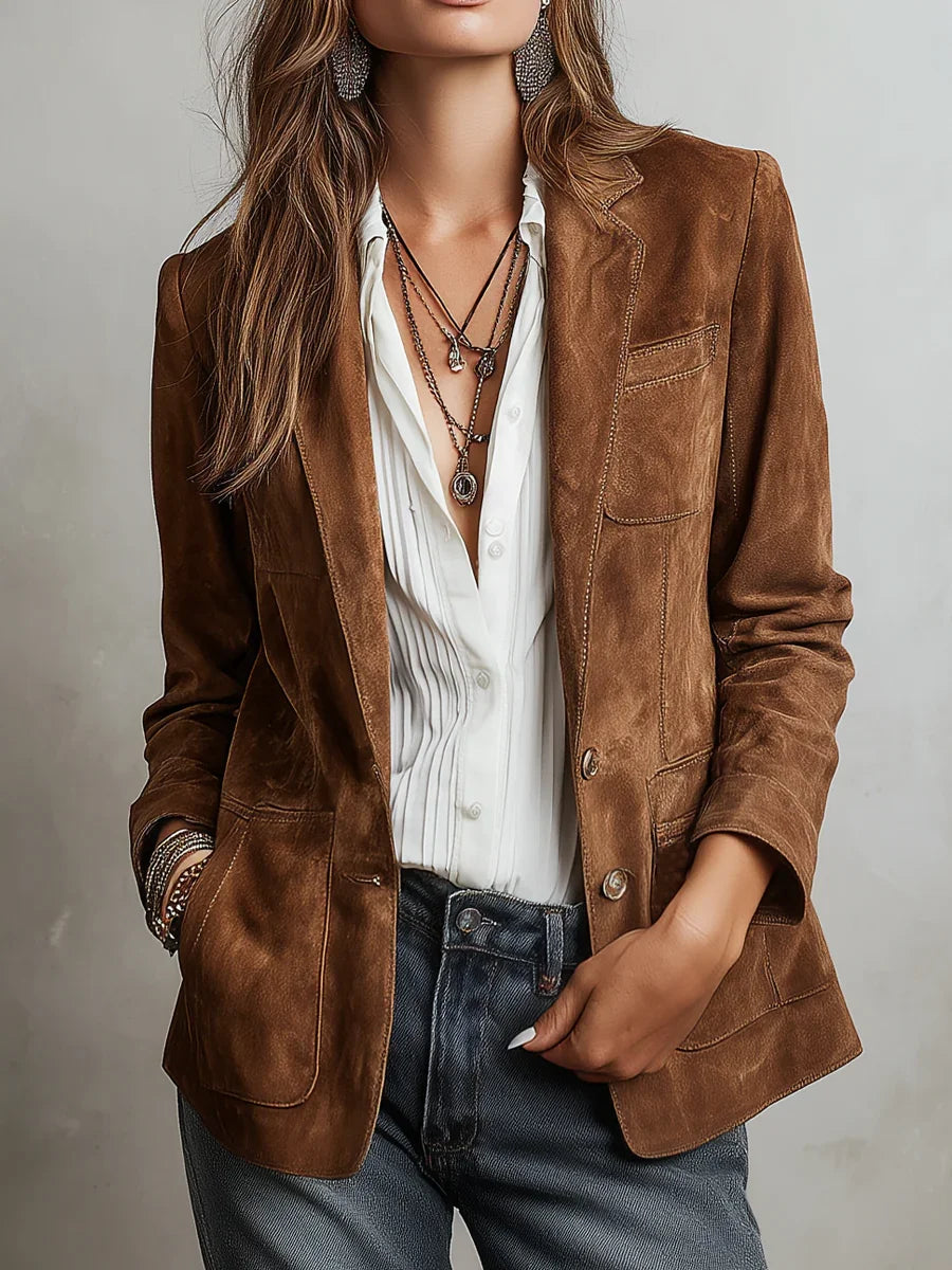 Suède blazer met knopensluiting