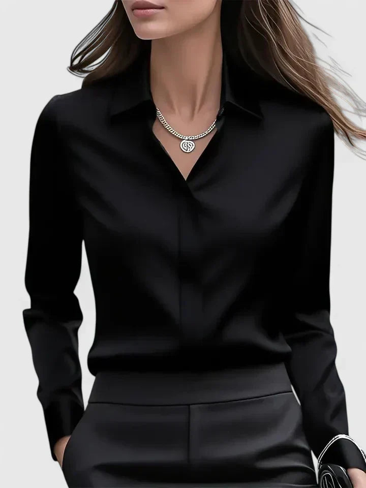 Satijnen blouse met lange mouwen voor dames – elegante kantoorblouse