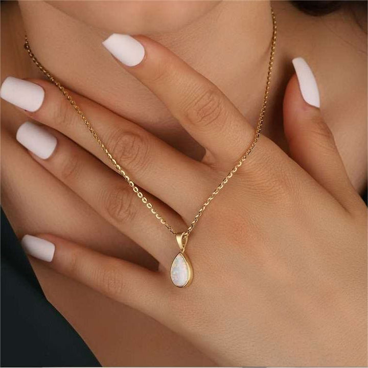 18K natuurlijke opaal druppelhanger ketting - Eloise