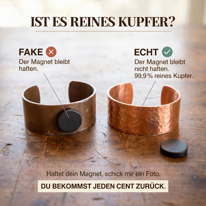 Handgemaakte enkelband van puur koper met ovale schakels en magneten
