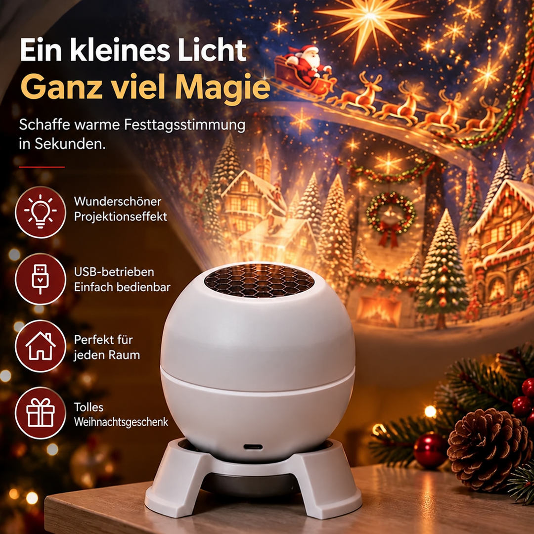 Kerstprojector nachtlampje voor muren en plafonds, USB-aangedreven feestdecoratie