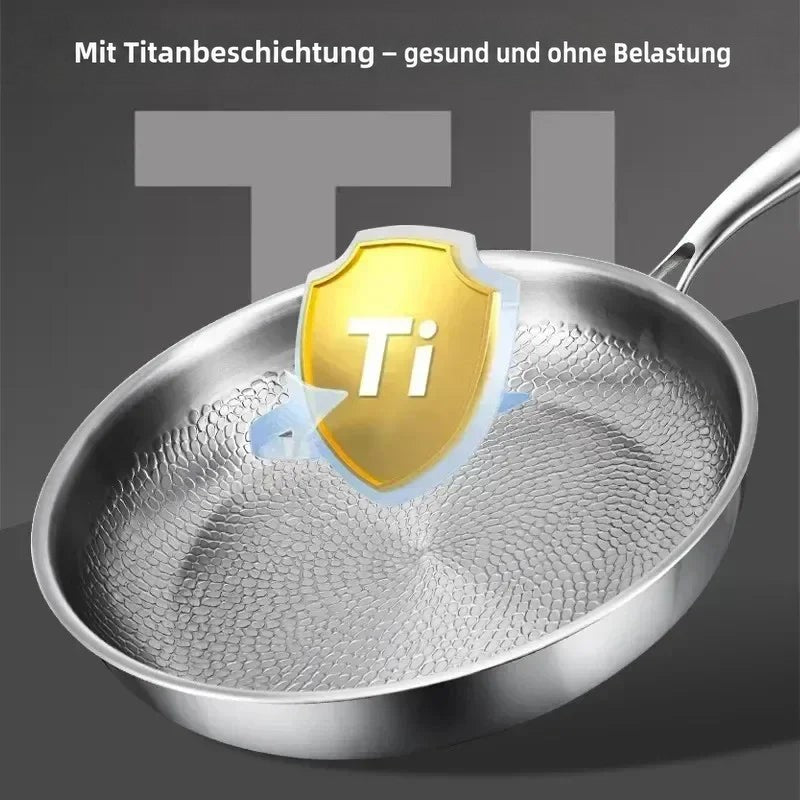 Pan van gehamerd titanium voor inductie, antiaanbak en duurzaam