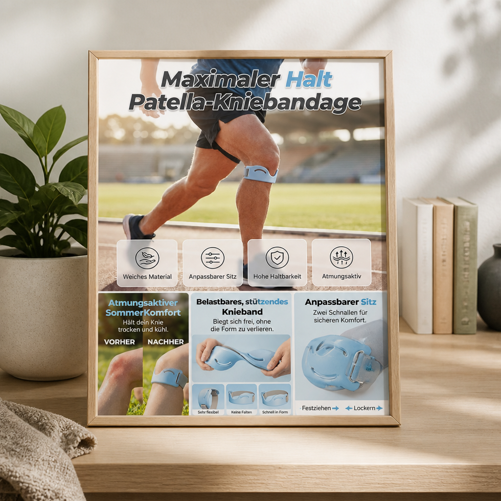 Verstelbare kniebrace-band met siliconen pad en twee gespen, ademend