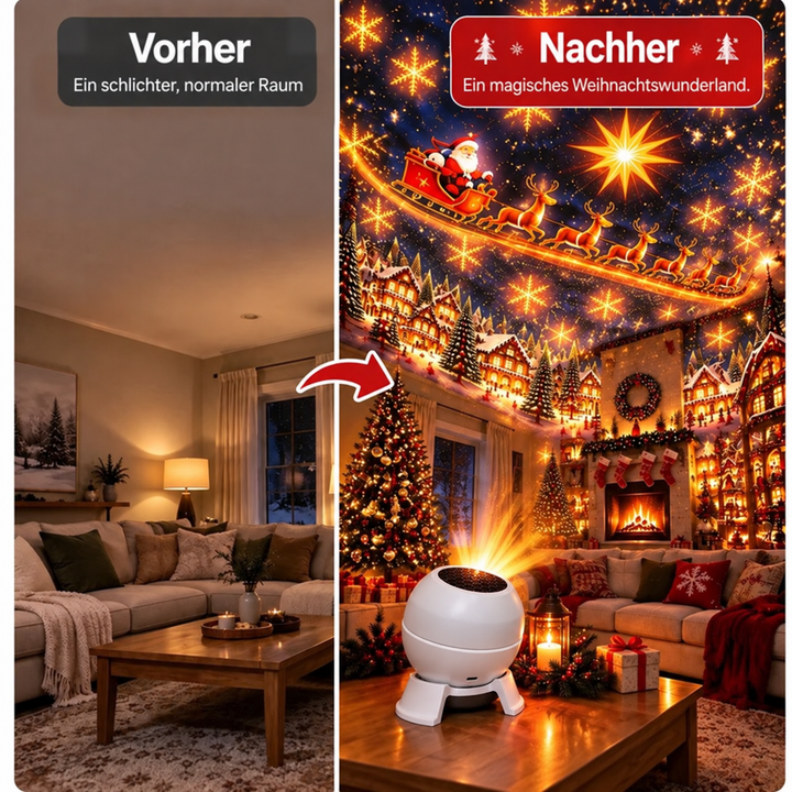 Kerstprojector nachtlampje voor muren en plafonds, USB-aangedreven feestdecoratie