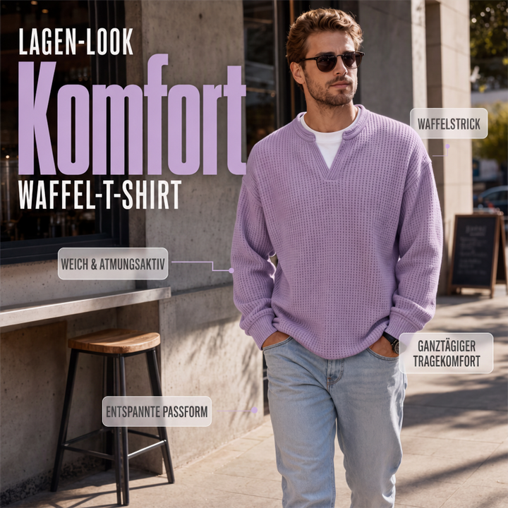 Wafelgebreide top met lange mouwen en layered look