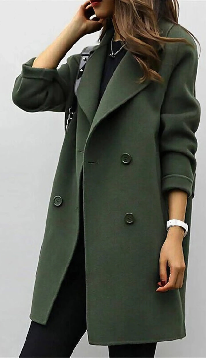 Lange trenchcoat van wolmix met dubbele rij knopen