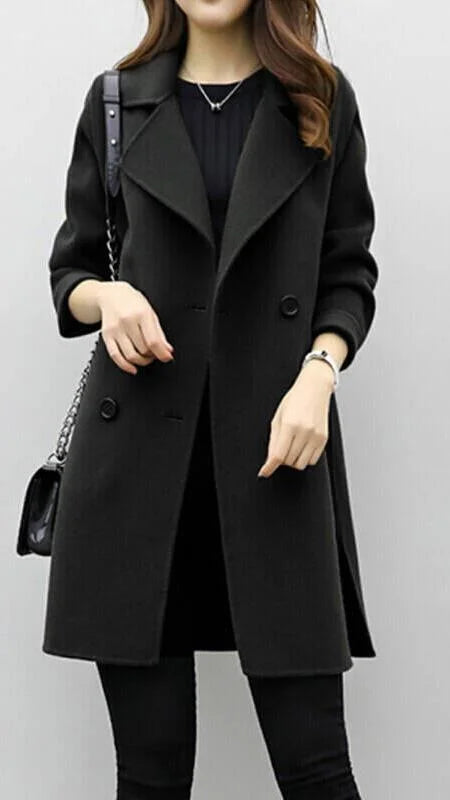 Lange trenchcoat van wolmix met dubbele rij knopen