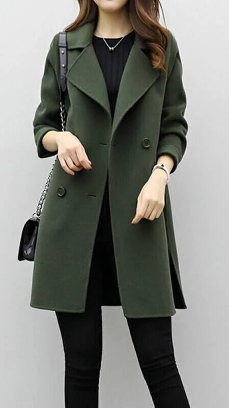 Lange trenchcoat van wolmix met dubbele rij knopen