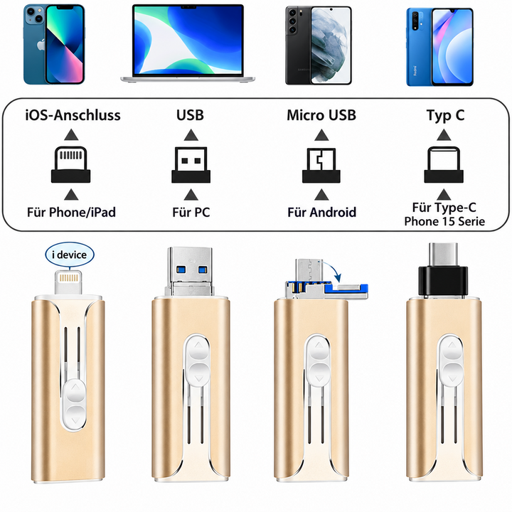 4-in-1-geheugenstick - extra opslagruimte voor je smartphone