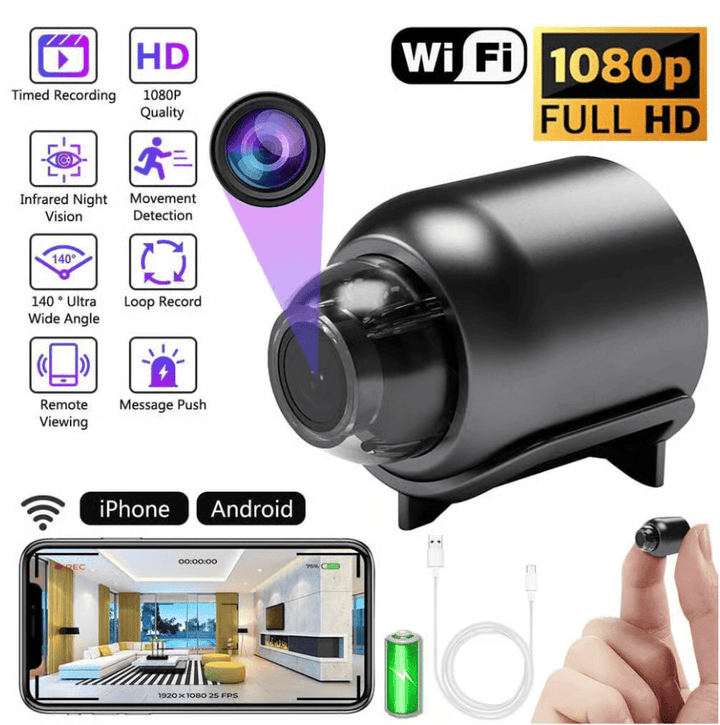 Mini 1080P HD wifi-beveiligingscamera – neemt video en audio op.