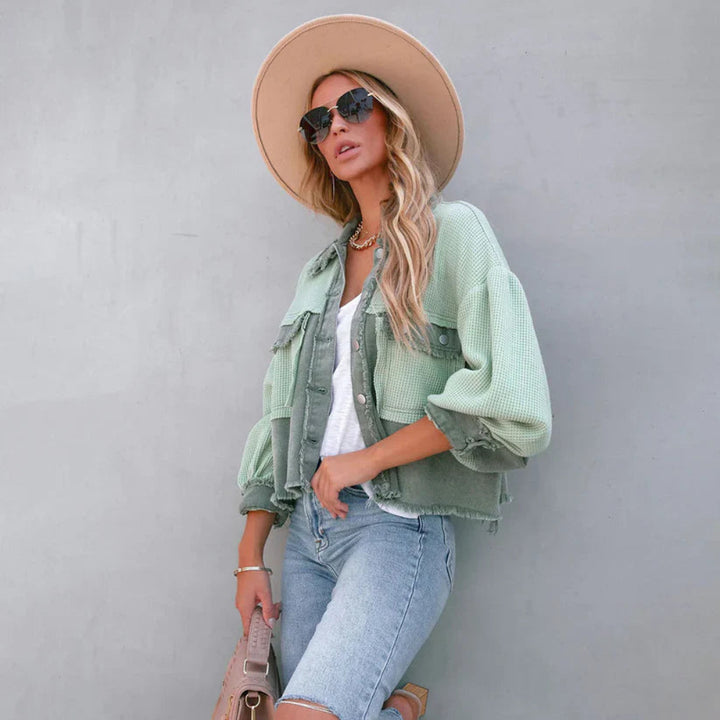 Cropped Jas Dames Gerafelde Zoom Getailleerde Pasvorm Casual — afbeelding 2