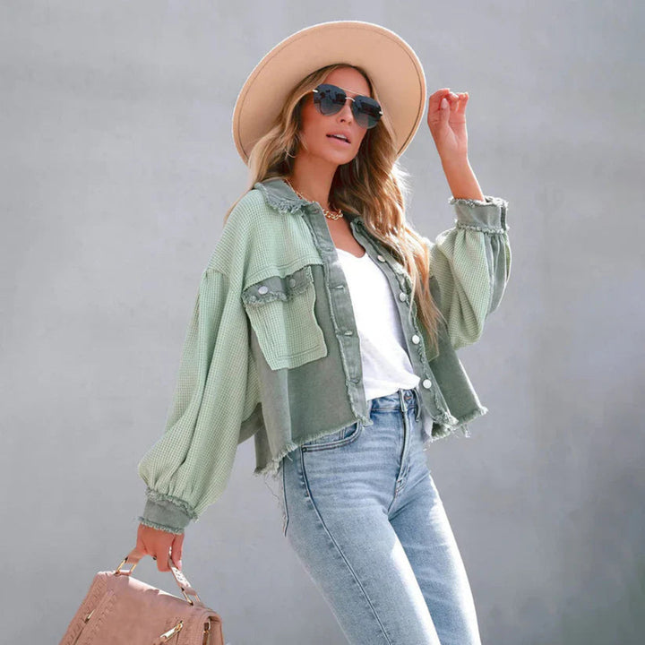 Cropped Jas Dames Gerafelde Zoom Getailleerde Pasvorm Casual — afbeelding 6
