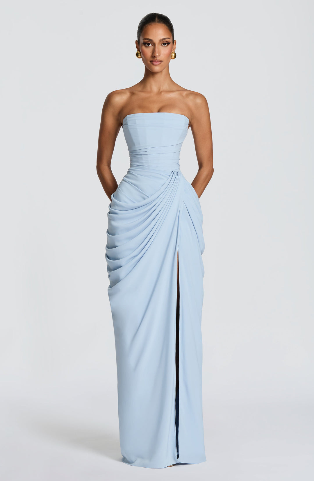 Lois strapless korset-maxi-jurk met hoge split
