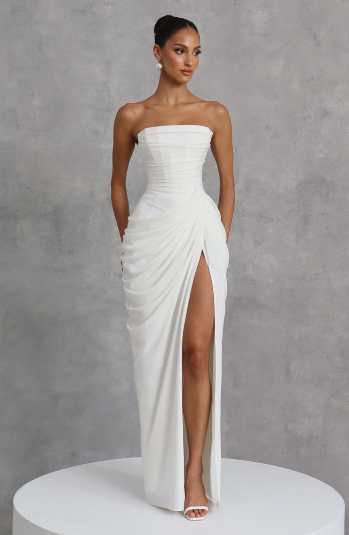 Lois strapless korset-maxi-jurk met hoge split
