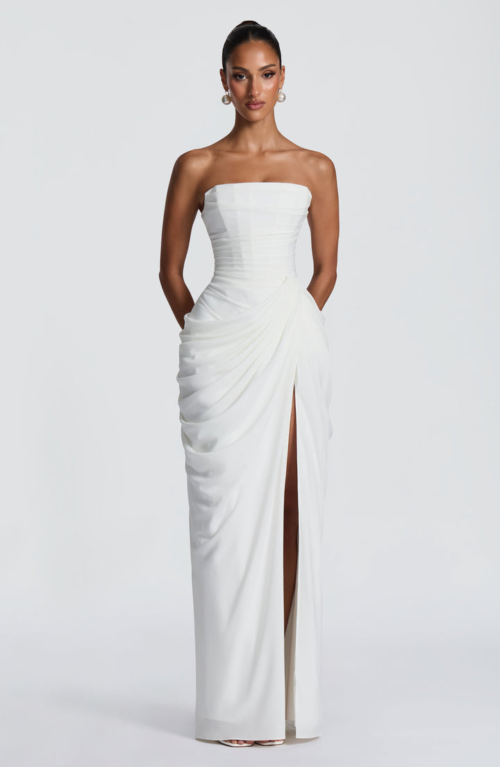 Lois strapless korset-maxi-jurk met hoge split