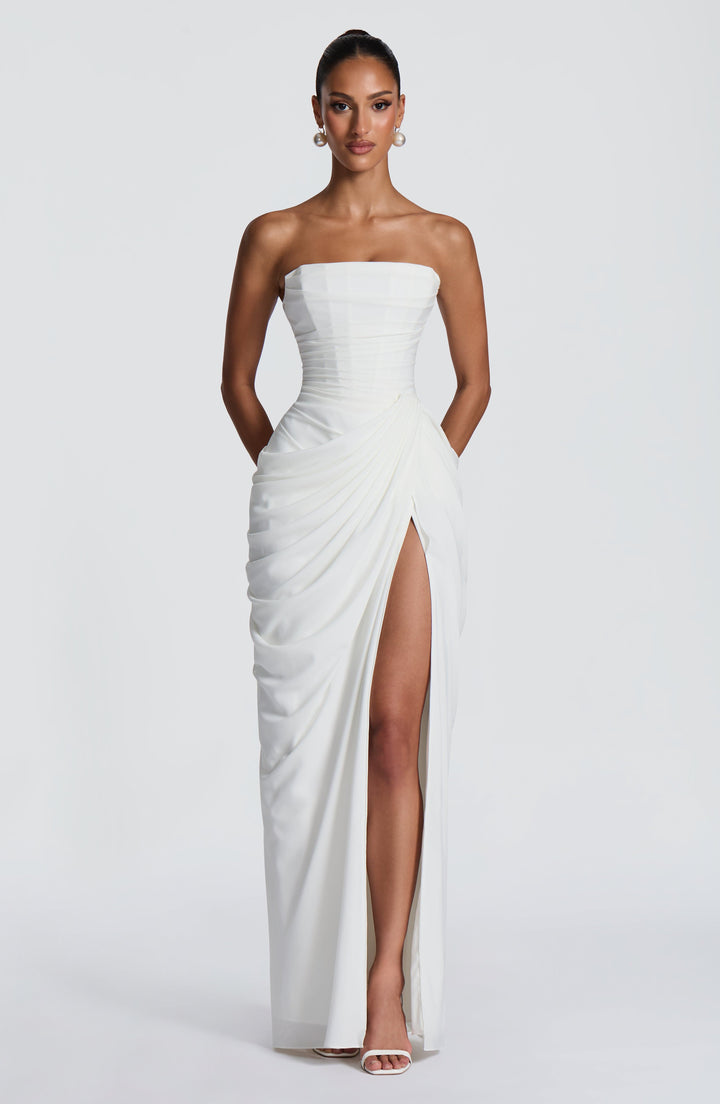 Lois strapless korset-maxi-jurk met hoge split