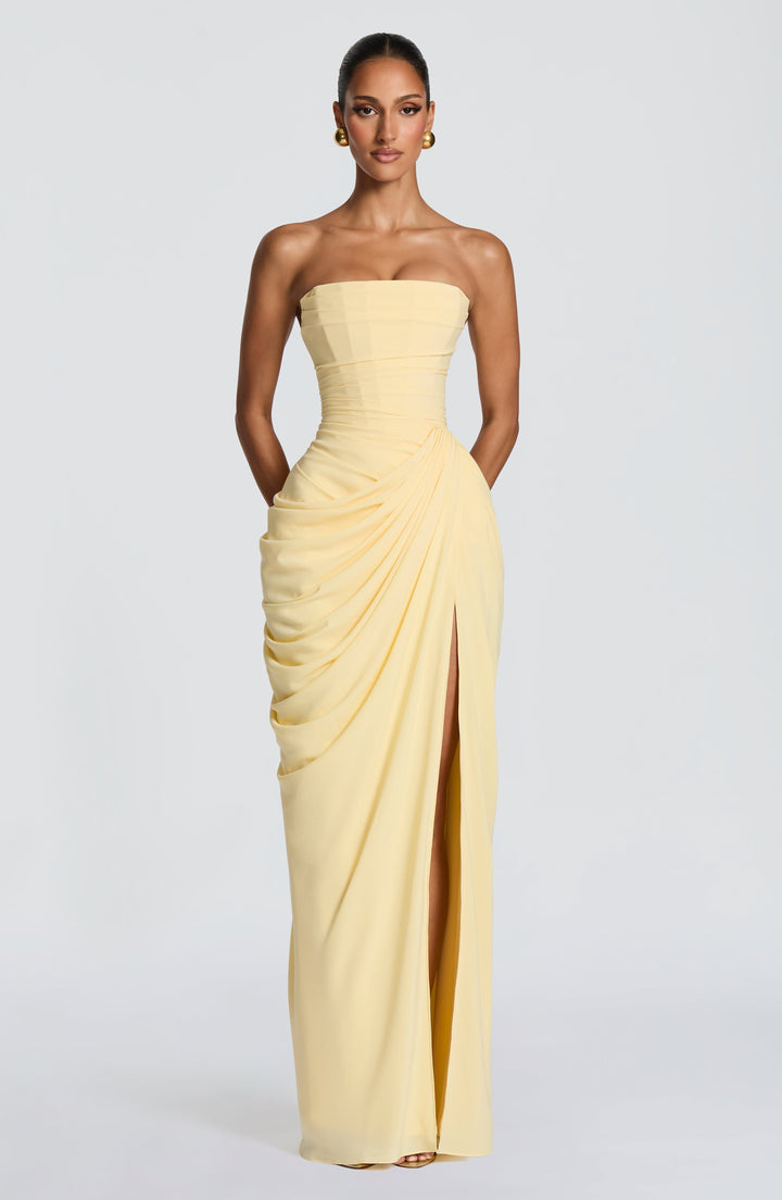 Lois strapless korset-maxi-jurk met hoge split