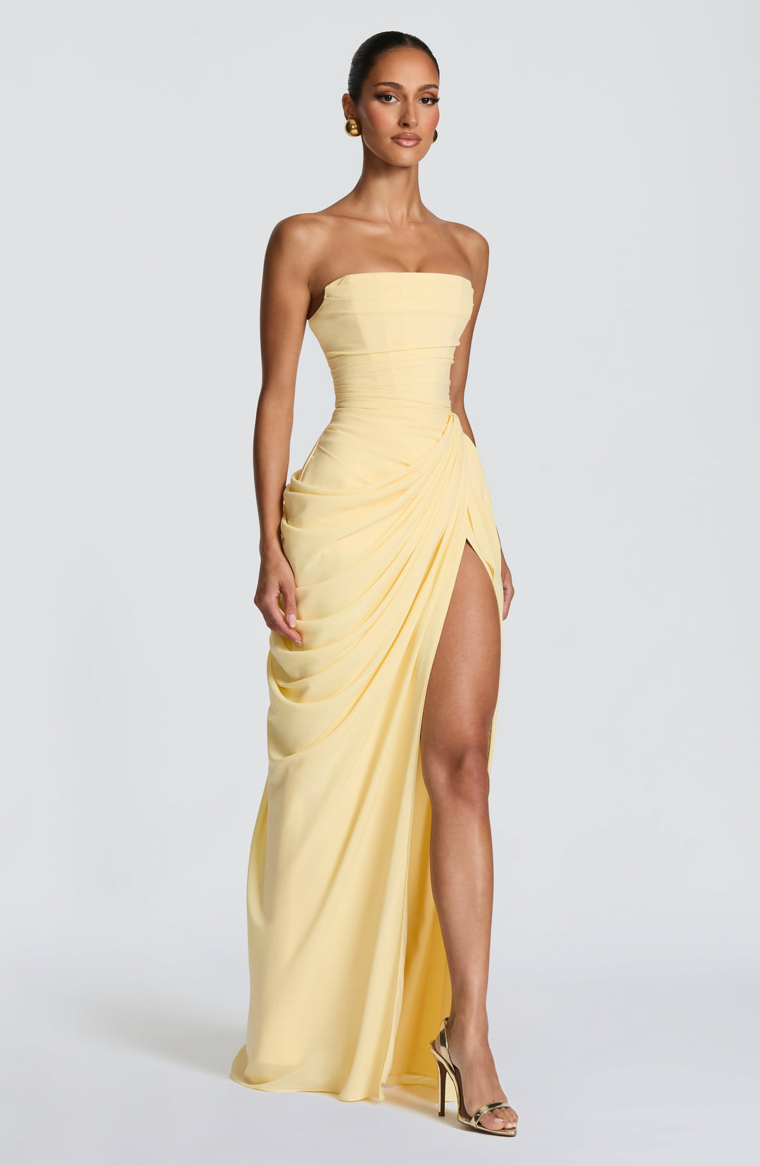 Lois strapless korset-maxi-jurk met hoge split