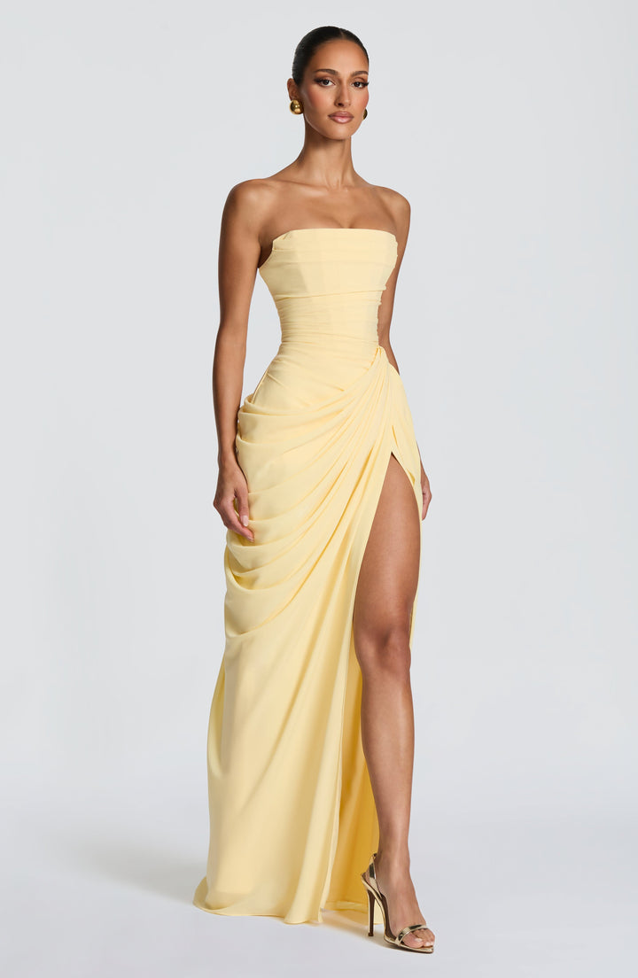 Lois strapless korset-maxi-jurk met hoge split