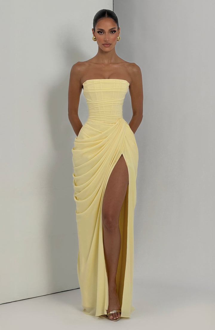 Lois strapless korset-maxi-jurk met hoge split