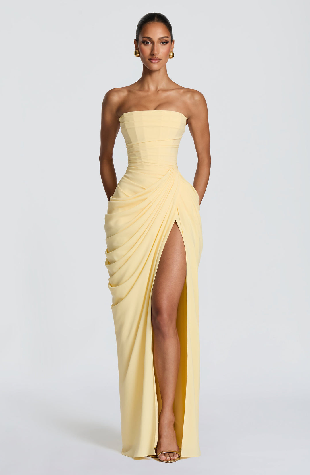 Lois strapless korset-maxi-jurk met hoge split