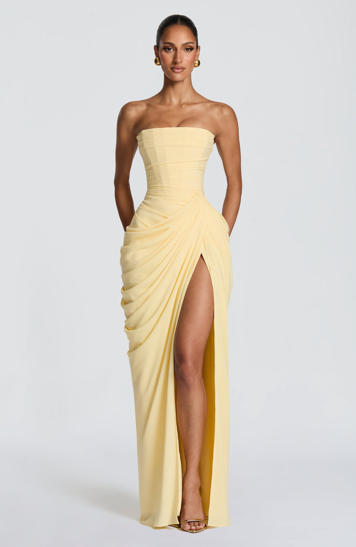 Lois strapless korset-maxi-jurk met hoge split