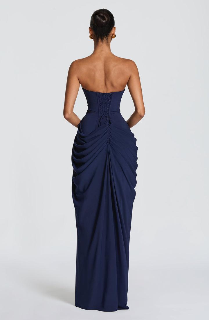 Lois strapless korset-maxi-jurk met hoge split