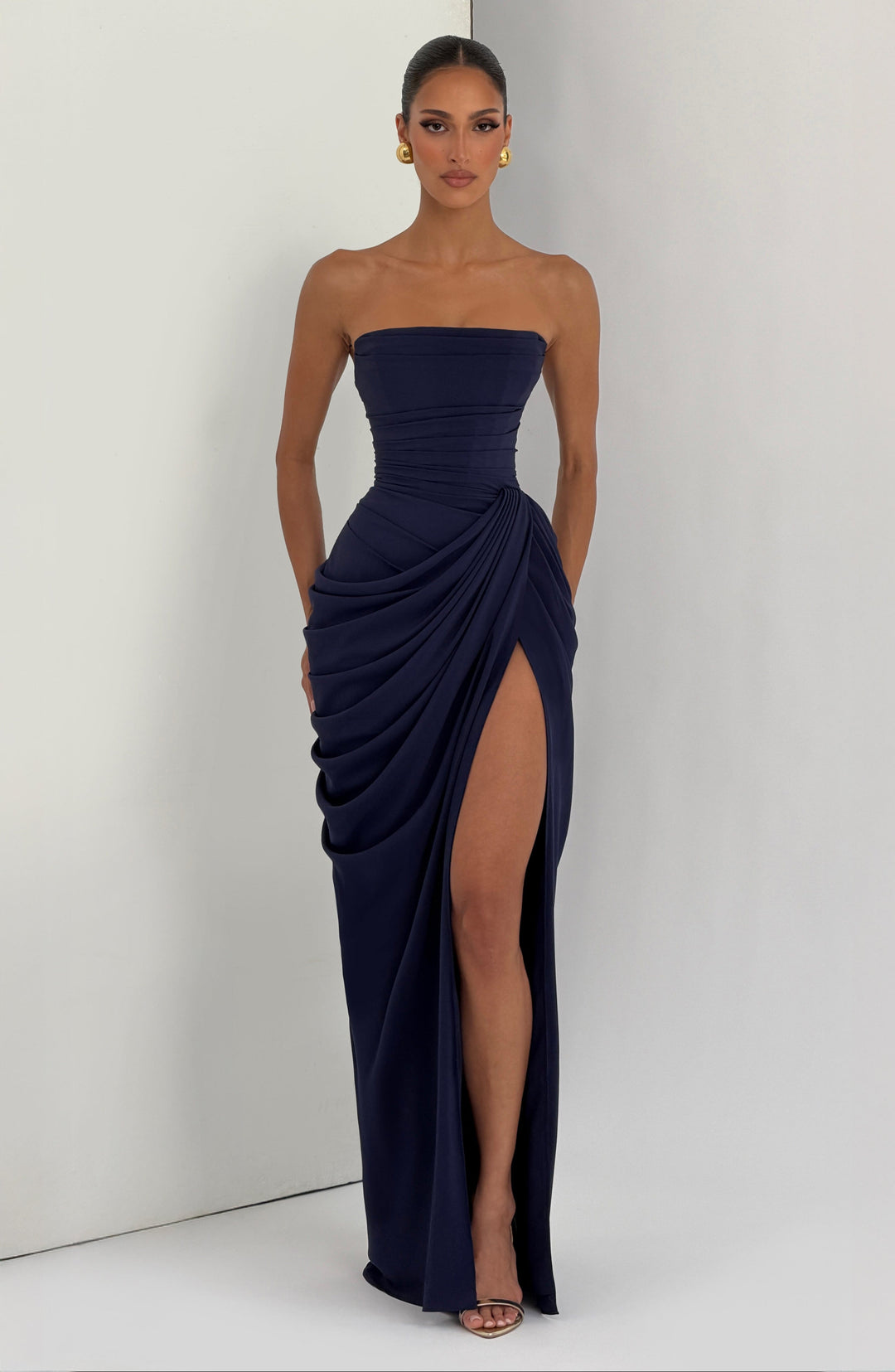 Lois strapless korset-maxi-jurk met hoge split