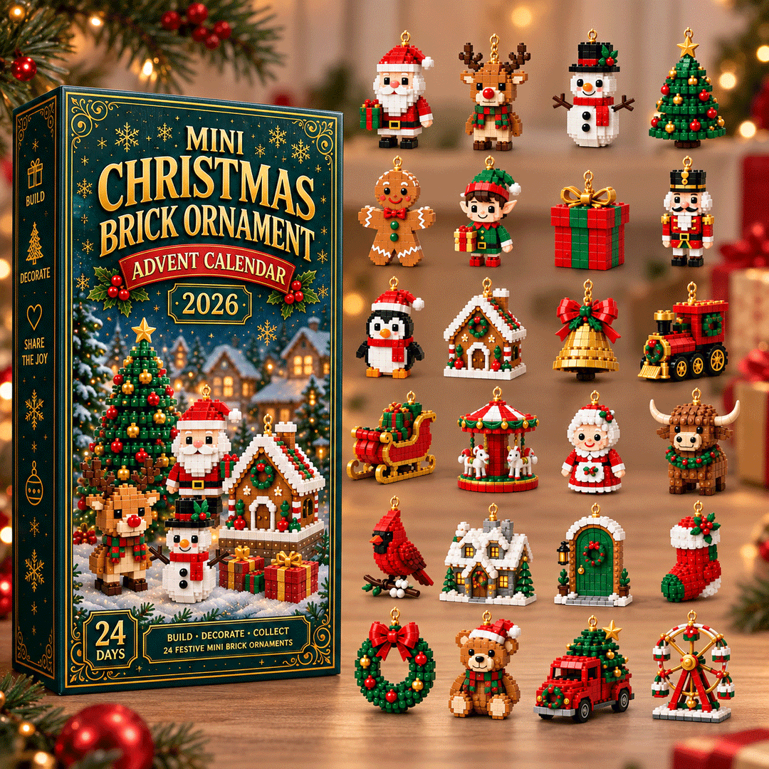 Mini-bouwsteen adventskalender met 24 kerstbouwsets om te bouwen en op te hangen