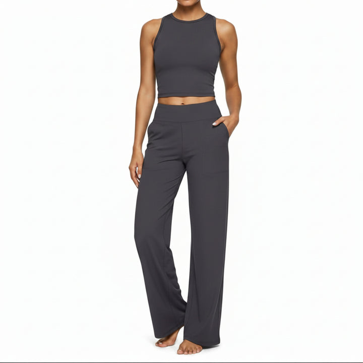 Pocket Knitted Straight High Waist Trousers