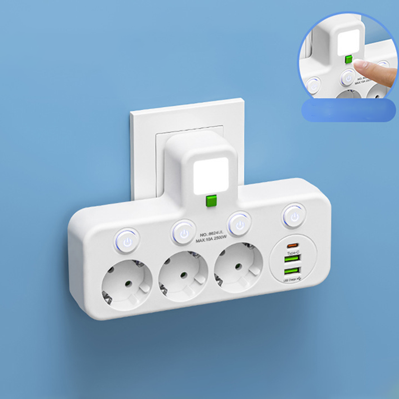 Stekkerdoos met USB en schakelaars | Meervoudige stekkerdoos overspanningsbeveiliging 2500 W