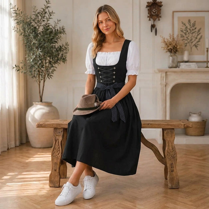 Midi-dirndl voor dames met rijglijfje