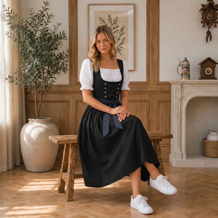 Midi-dirndl voor dames met rijglijfje