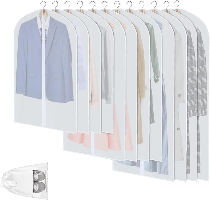 Transparante PEVA-kledinghoezen – 12-pack stofdichte kledingbeschermers – 1+1 gratis