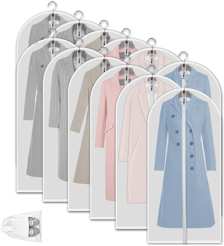 Transparante PEVA-kledinghoezen – 12-pack stofdichte kledingbeschermers – 1+1 gratis