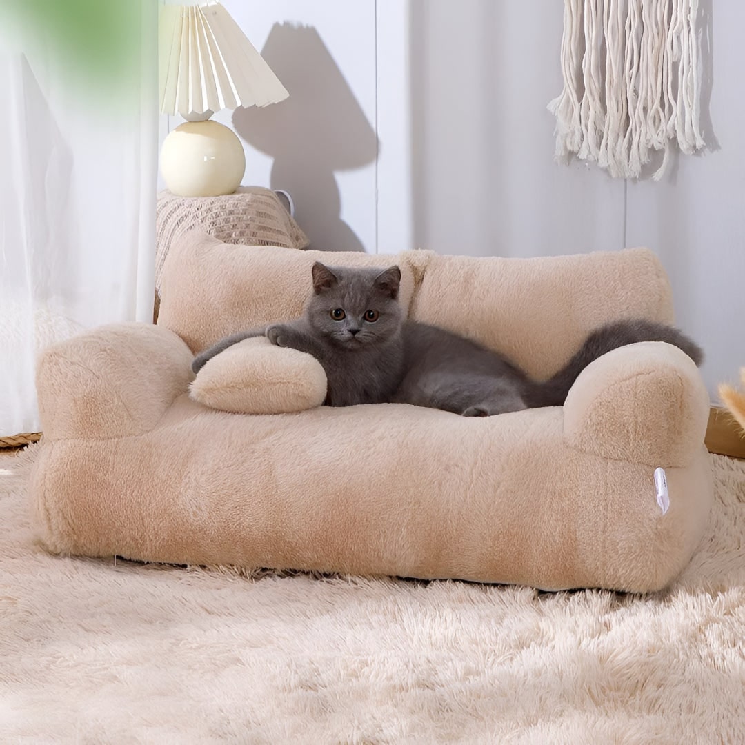Hondenbank bed huisdier met pluche kussen en verhoogde armleuningen sofa
