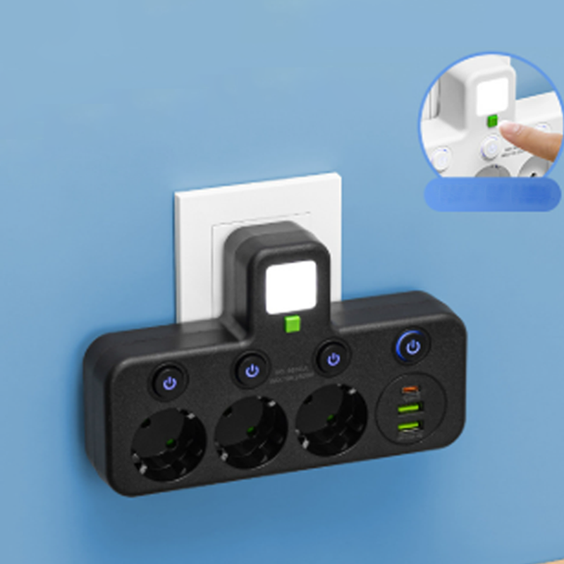 Stekkerdoos met USB en schakelaars | Meervoudige stekkerdoos overspanningsbeveiliging 2500 W