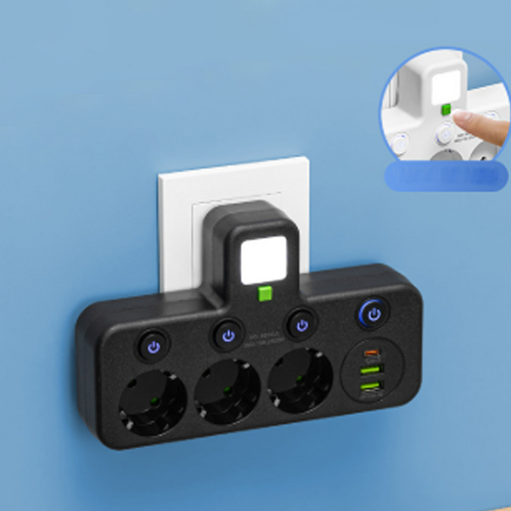 Stekkerdoos met USB en schakelaars | Overspanningsbeveiliging 2500 W