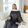 Elektrische verwarmde draagbare deken met mouwen en voetenzak, sherpa-fleece plaid