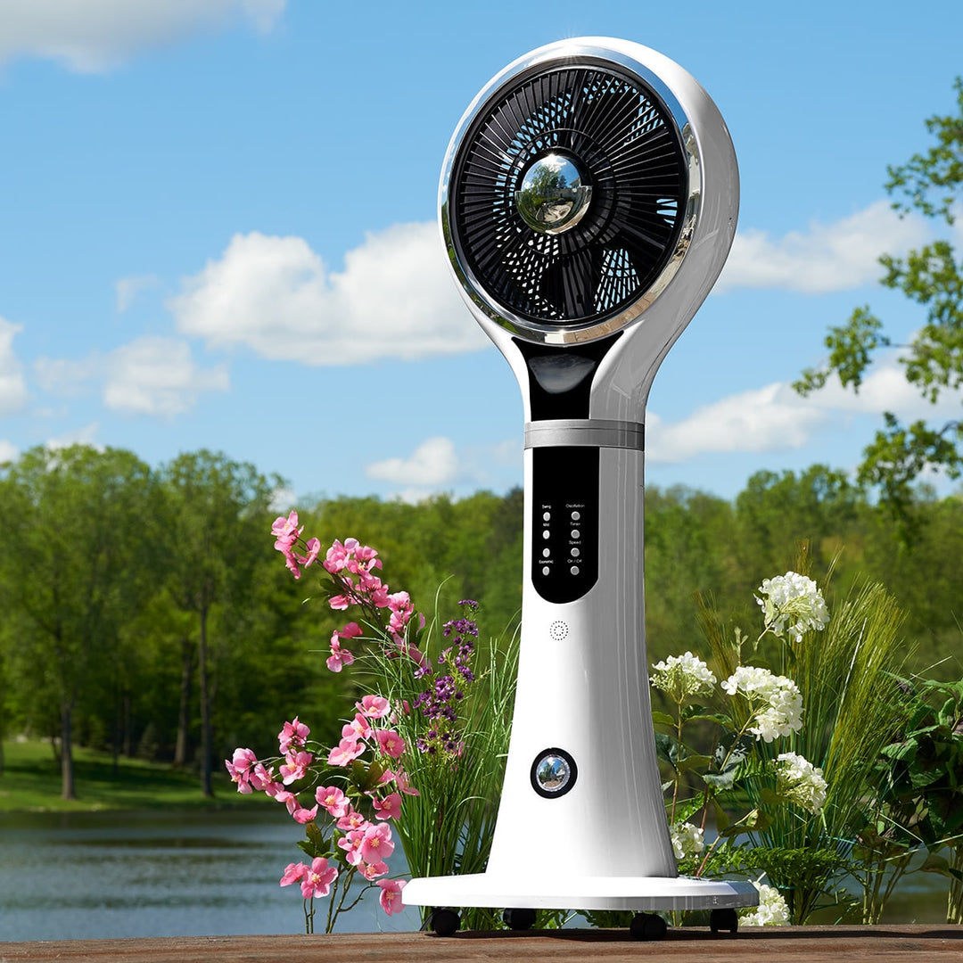 Verdampingskoeler draagbare nevelventilator op voet, oscillerend, wit, led-display