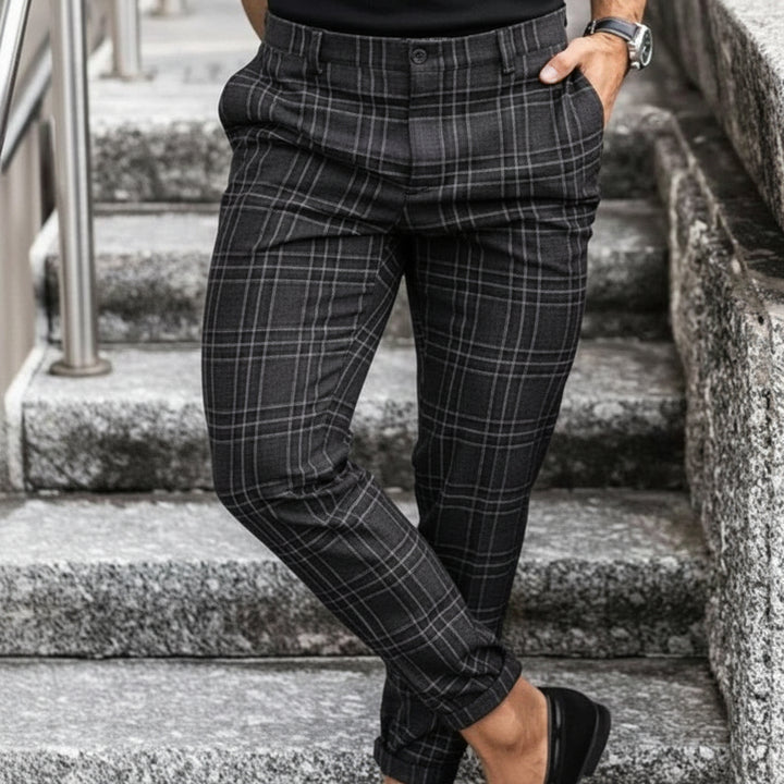 Plaid Print Pants Men's Casual Trousers Loose And Thin