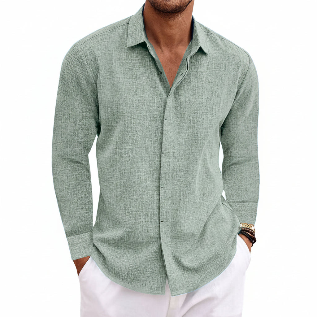 Long Sleeve T-shirt Undershirt Solid Color Long Sleeve Cotton Linen Shirt Men