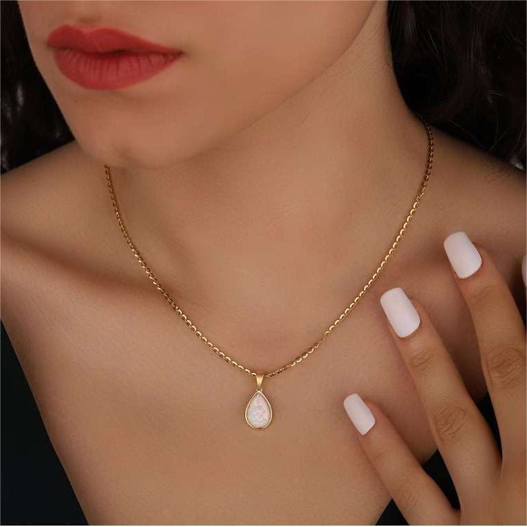 18K natuurlijke opaal druppelhanger ketting - Eloise