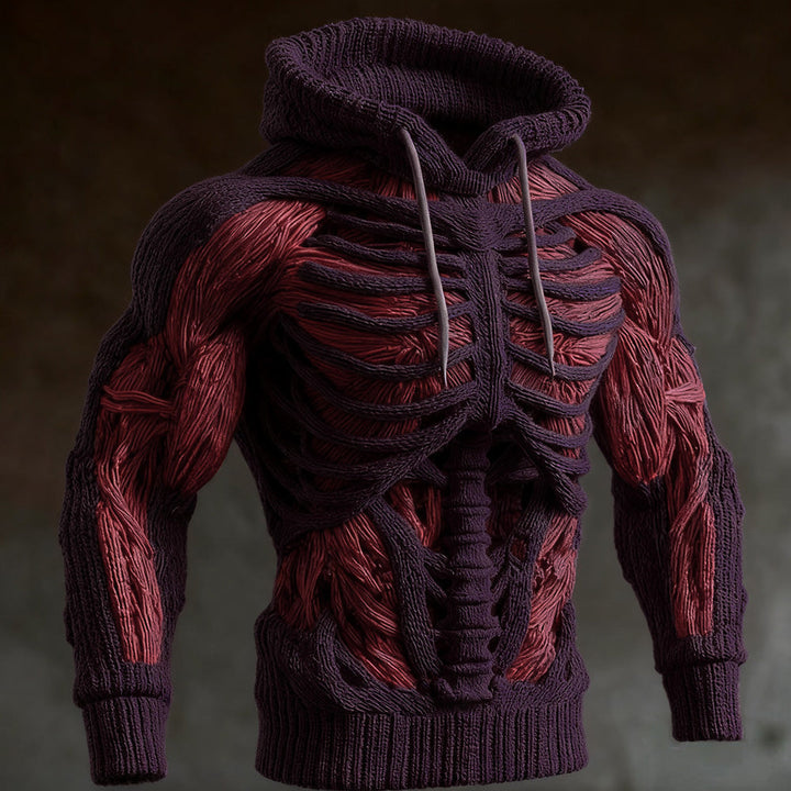 Gebreide Halloween-hoodie voor heren met 3D-skeletontwerp, lange mouwen