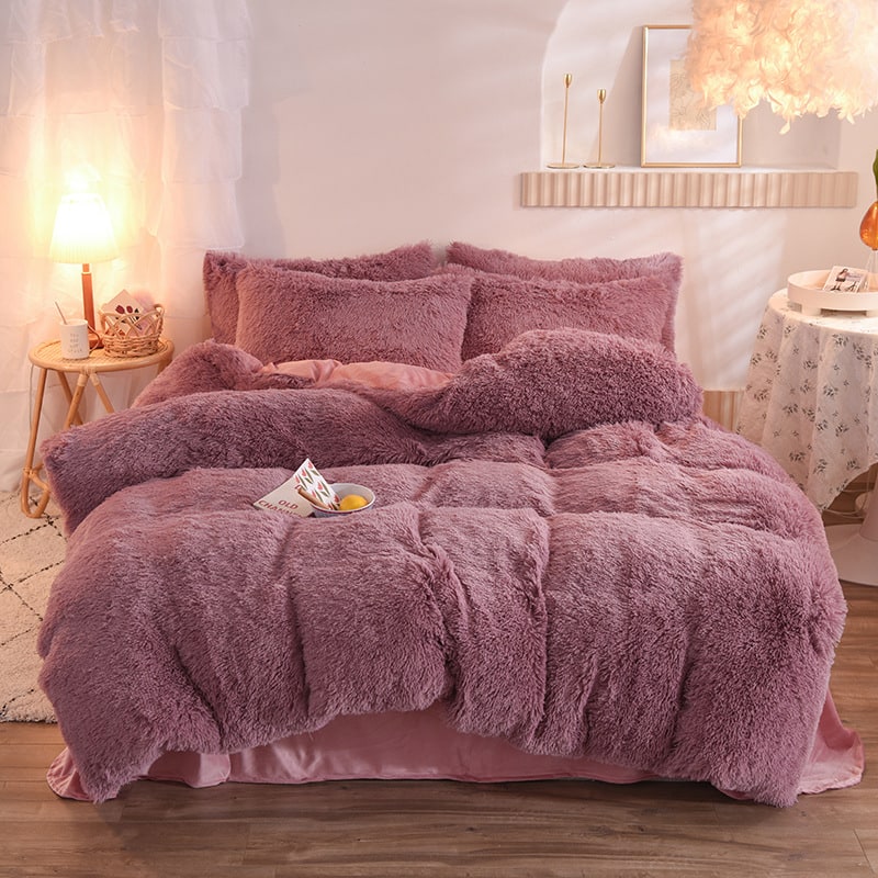 Pluizige langharige dekbedovertrek van zachte nepbont en beddenset voor kingsize daybed sprei