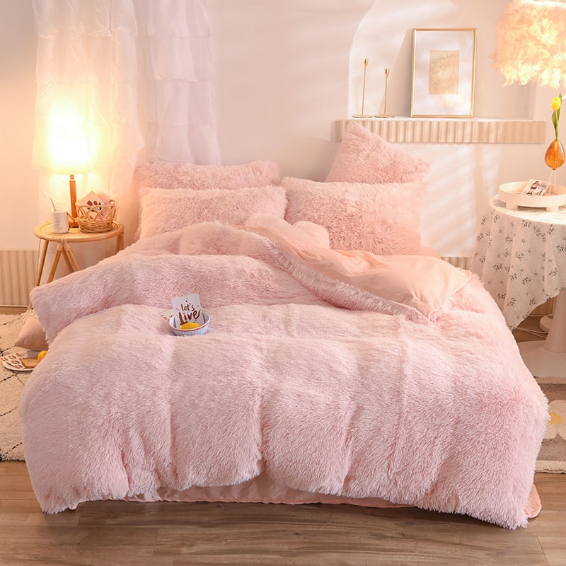 Pluizige langharige dekbedovertrek van zachte nepbont en beddenset voor kingsize daybed sprei